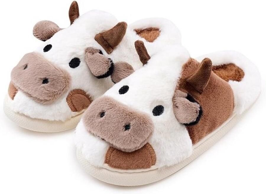 Fluffy Koeien Sloffen voor Dames Zachte en Warme Pantoffels met Non-slip Onderkant