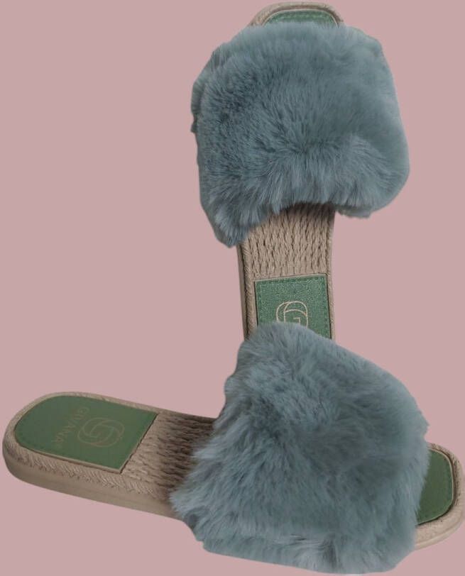 Fluffy muiltjes- slippers groen