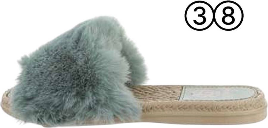 Givana Fluffy muiltjes- slippers groen - Foto 4