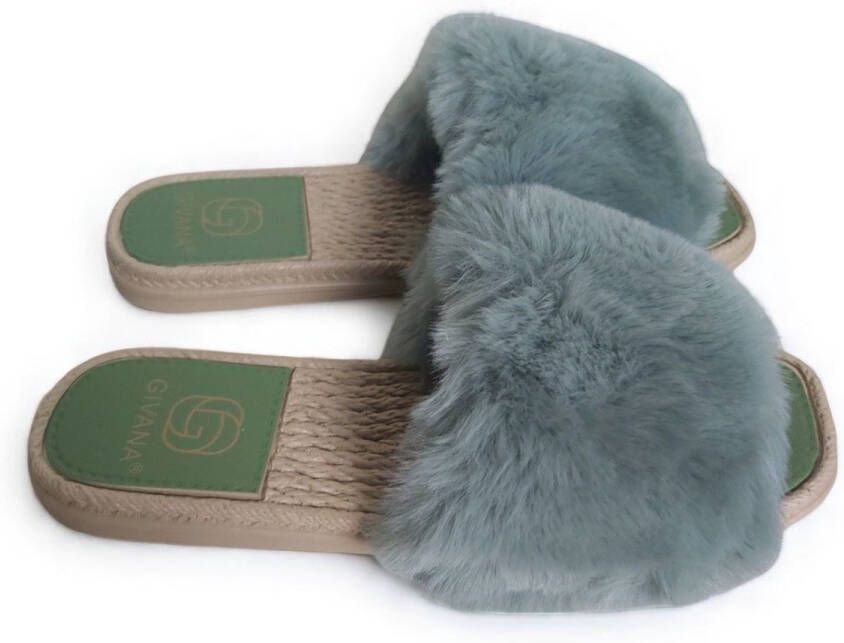 Fluffy muiltjes- slippers groen