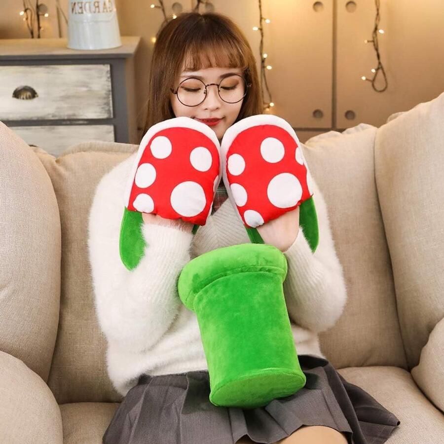 Fluffy Slippers met Piranha Plant Design voor Wintergebruik Comfortabele Slippers voor Thuis Geschikt voor nen en met Groene Warp Pipe