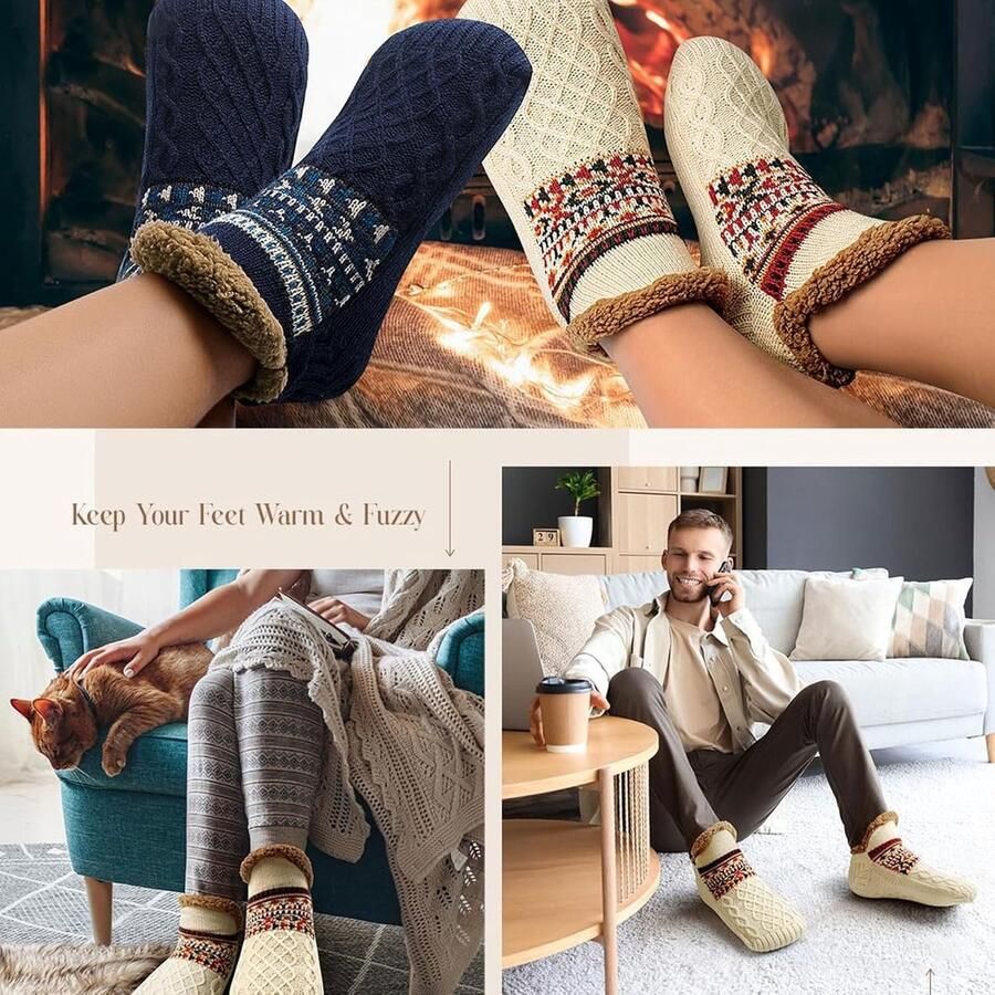 Fluffy Slippers voor Dames Dikke Gebreide Fleece Sokken voor de Winter Warm en Comfortabel