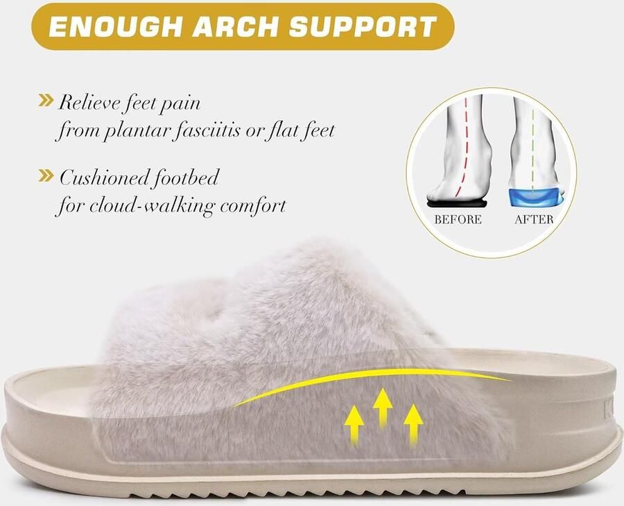 Fluffy slippers voor vrouwen 37 EU open teen kunstbont comfortabele platform sandalen met ondersteuning ShopVlot