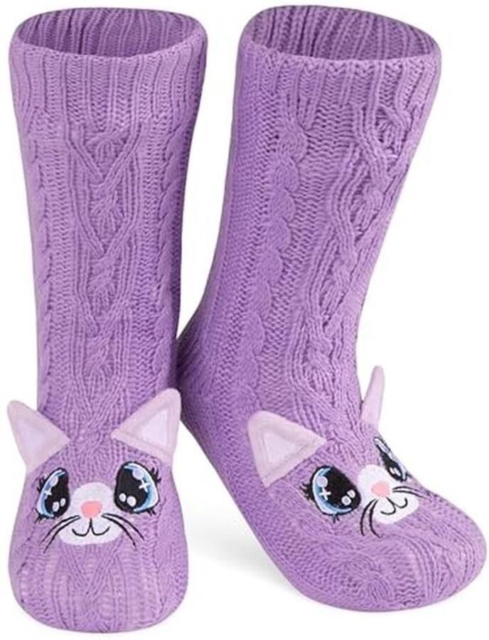 Fluffy Sokken voor Vrouwen en Tieners met Sherpa Voering Dieren Slippers met Antislip Zolen