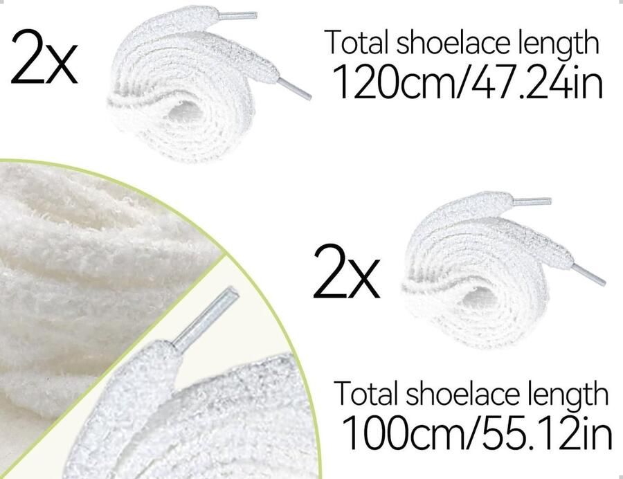 Fluffy Veters Set van 2 Pairs Platte Pluche Veters van en Geschikt voor Sport Dagelijks Gebruik en Feestjes Wit - Foto 2