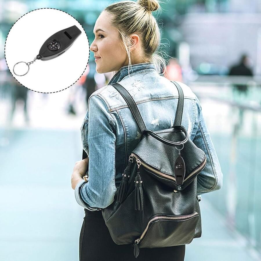 Fluitje 4-in-1 met kompas thermometer en vergrootglas super krachtig wandelen kamperen outdoor draagbaar met sleutelhanger voor avontuur en navigatie