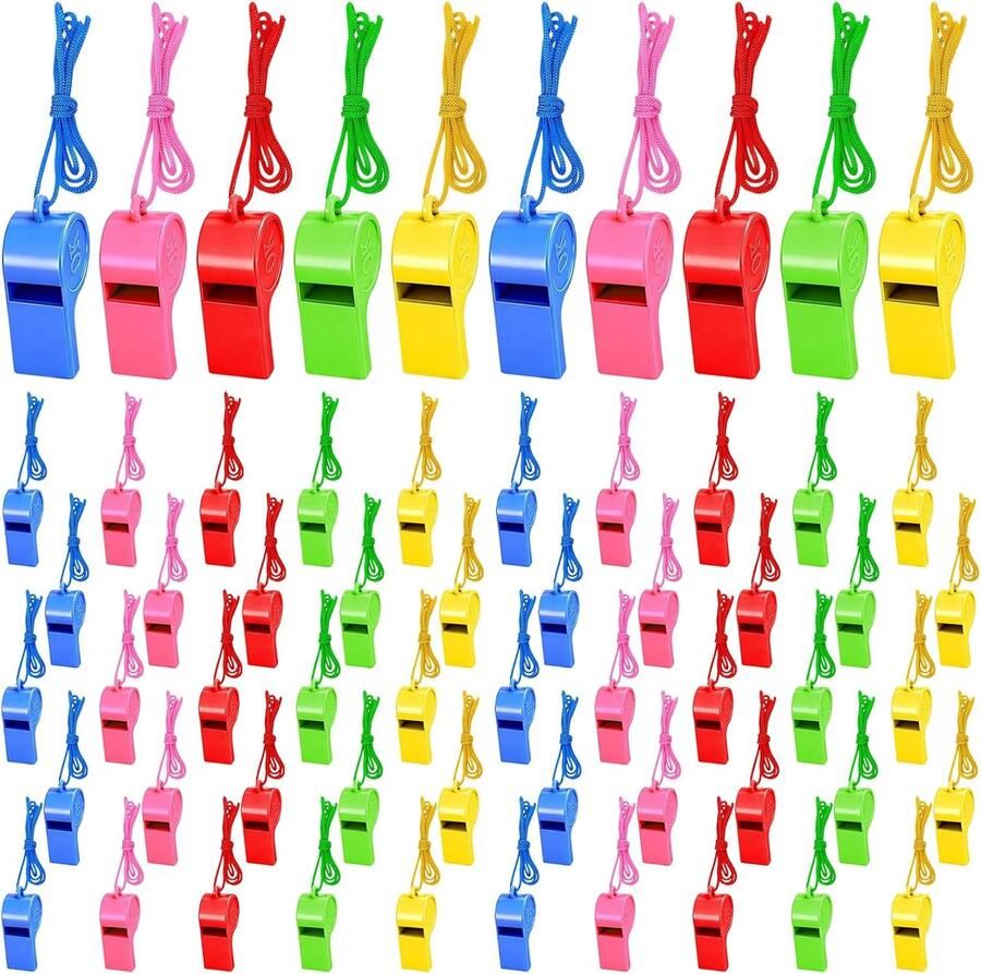 Fluitjes 5 kleuren scheidsrechterfluitje met omhangband luid en helder geluid duurzame kunststof fluitjes ideaal voor scheidsrechters trainers badkamers