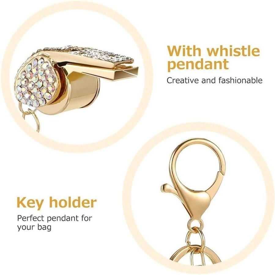 Fluitjes met Ketting en Sleutelhanger Glanzend Fluitje Kristal Zinklegering Pluitje Scheidsrechter Luid Fluitje en Net Sport Fluitjes voor Scheidsrechters Trainers Leraren