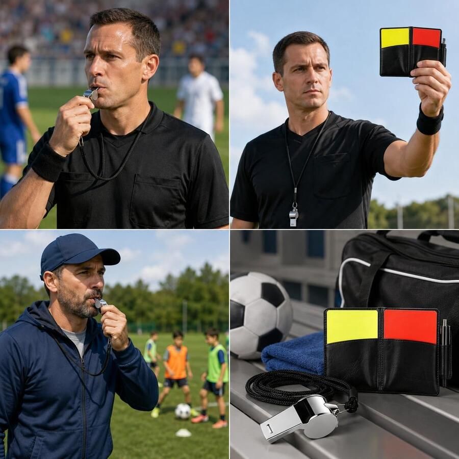 Fluitjes met Koord Rood Geel Kaarten Set met PU Leren Houder Professioneel Fluitje voor Voetbal Training en Outdoor Gebruik - Foto 2