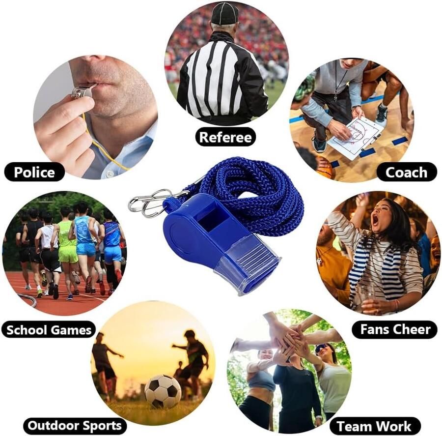 Fluitjes met sleutelkoord blauwe noodfluitjes plastic fluitjes luid scheidsrechter survivalfluitje voor scheidsrechter trainer outdoor sport