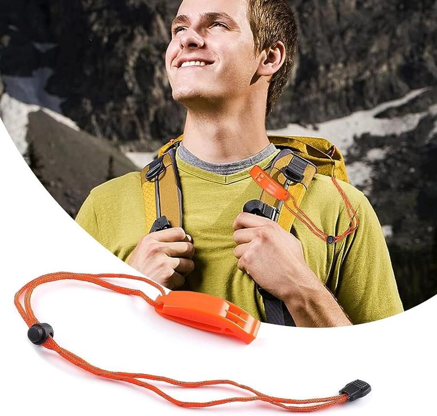 Fluitjes met trekkoord survivalfluitje veiligheidsfluitje dolfijntoon redders outdoor wandelen trekking oranje en zwart