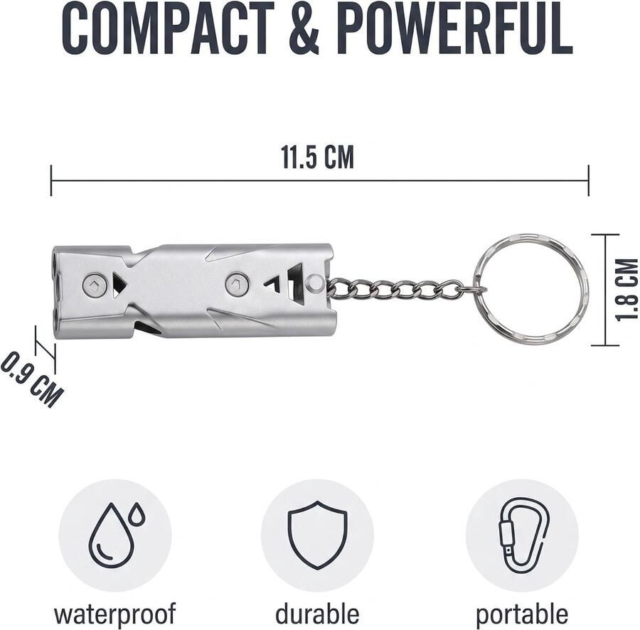 Fluitjes van roestvrij staal dubbelwegs high-performance trillerfluitje met 80-150 dB voor outdoor survival wedstrijden of dierencommunicatie zilver en gunmetal