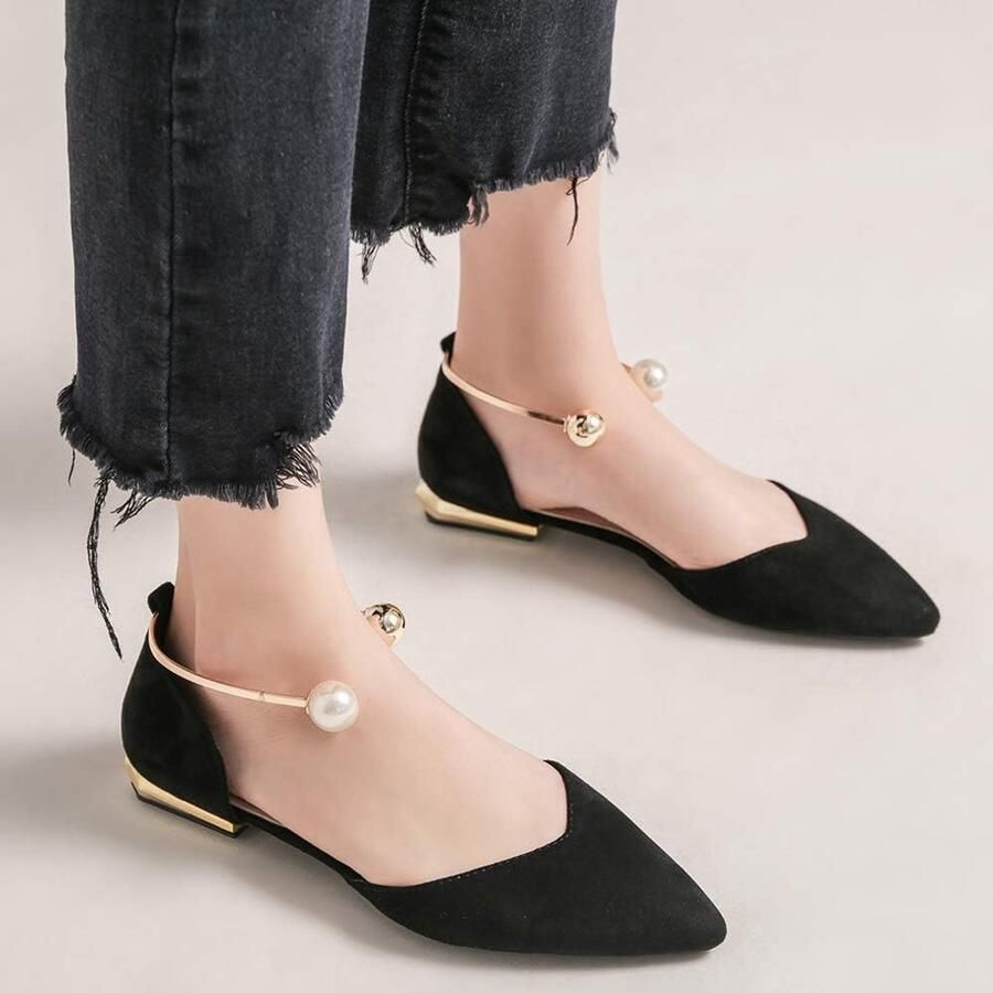 Fluwelen Ballerina's met Spitse Neus Elegante D'orsay Pumps Platte Kledingschoenen