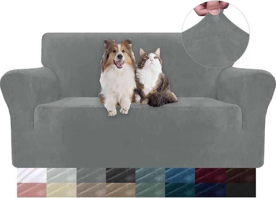 Fluwelen Bankhoes 2 Zits Universele Stretch Bankhoezen Met Armleuningen Elastische Soft Sofahoes Voor Woonkamer Krasbestendig Sofa Meubelhoes Voor Honden Kat Huisdier Lichtgrijs