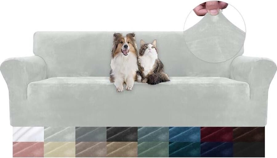 Fluwelen Bankhoes 4 Zits Universele Stretch Bankhoezen Met Armleuningen Elastische Soft Sofahoes Voor Woonkamer Krasbestendig Sofa Meubelhoes Voor Honden Kat Huisdier Zilvergrijs