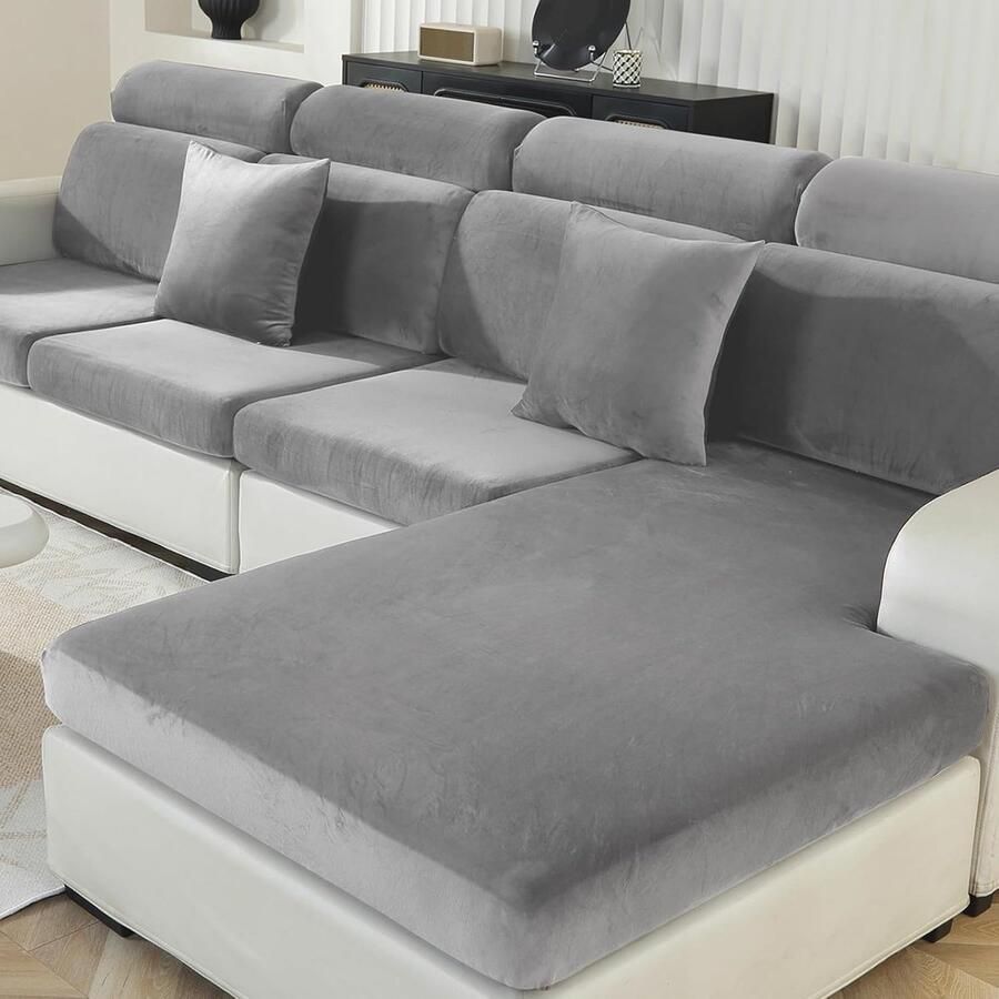 Fluwelen Stretch Sofa Zitkussen Hoezen Universele Elastische Kussenhoezen Antislip Zitkussenbescherming Stoelhoes Sofahoezen Meubelbeschermer (Groot 1 Plaats Lichtgrijs)
