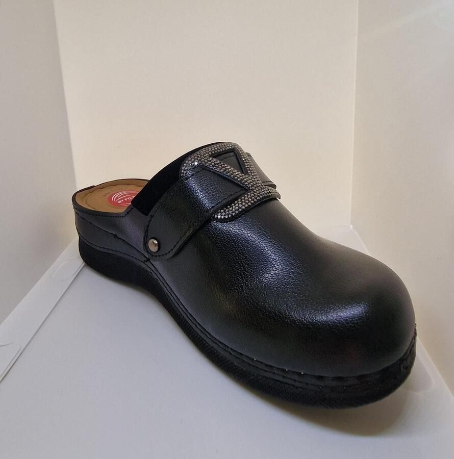 Foxter Dames Clogs Medical Cloggs Diamanten Comfort Zorgklompen Zwart