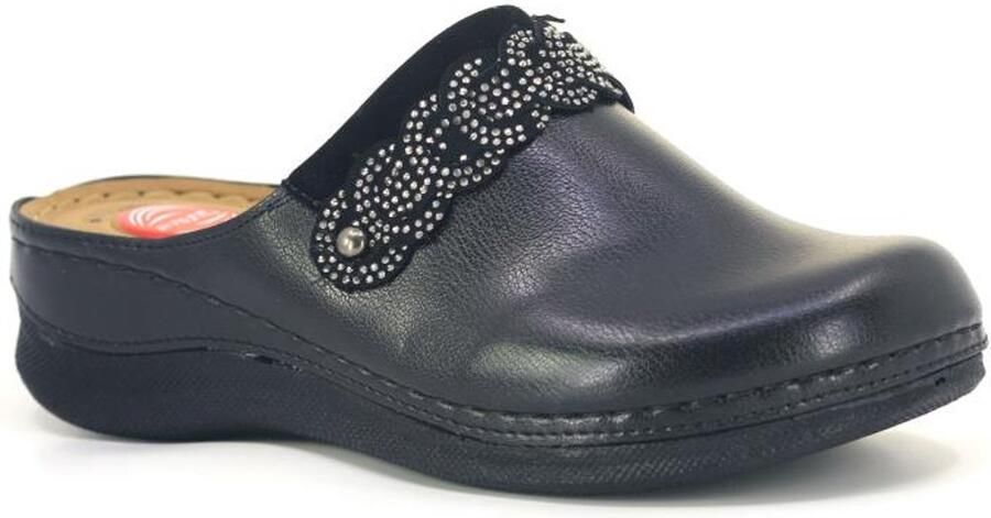 Foxter Dames pantoffels Dames clogs Dames sloffen Zwart Diamantjes