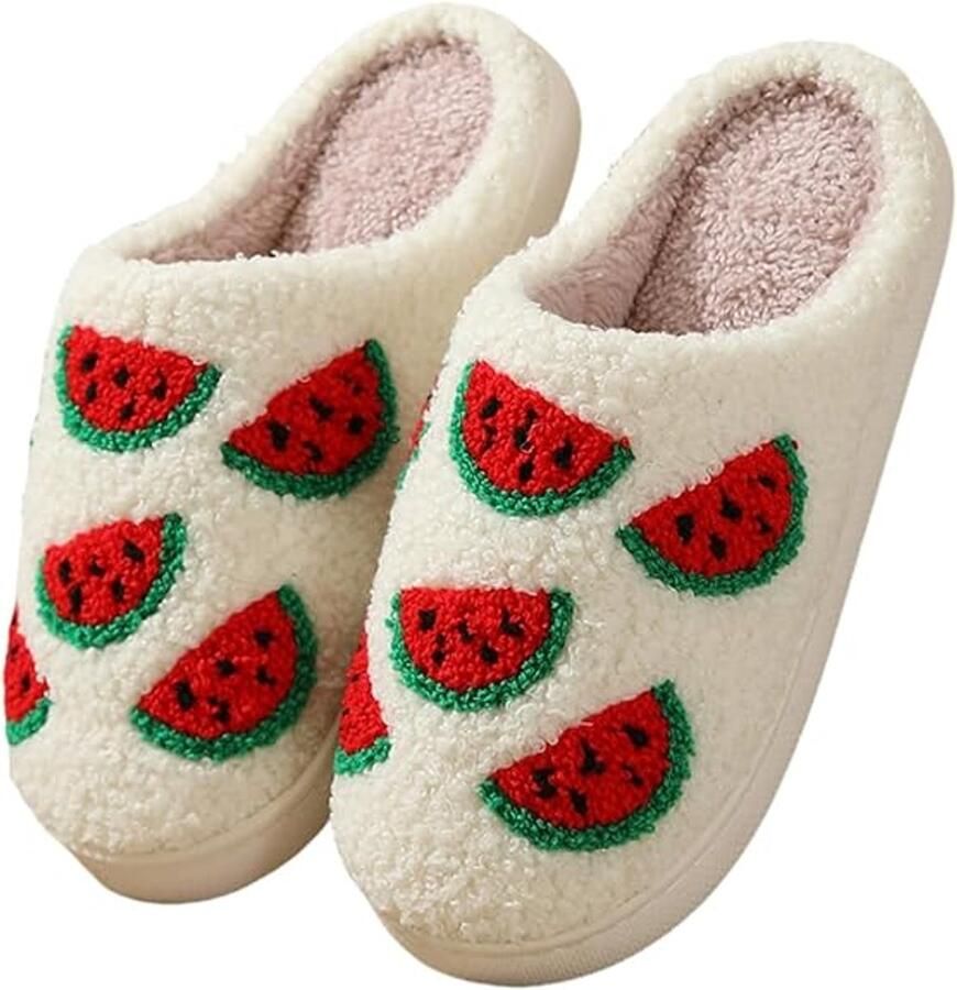 Fruitserie Pantoffels Aardbei Print En Pluche Traagschuim Zolen Huisschoenen Slaapkamersloffen Lichtgewicht Zool Geschikt Voor Voet