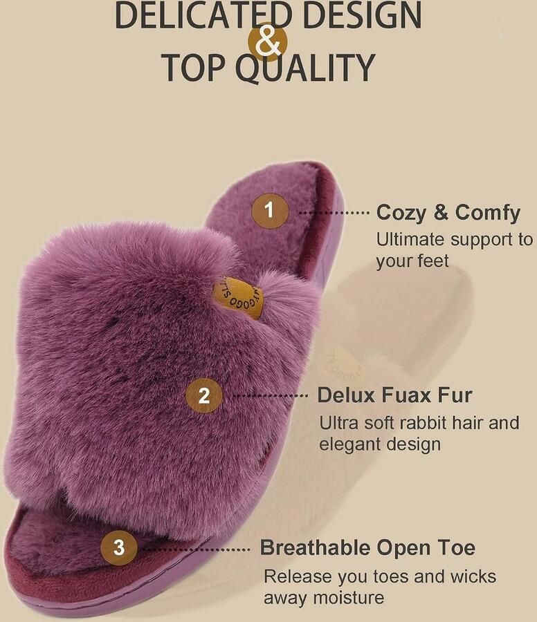 Furry Indoor huispantoffels voor vrouwen met anti-slip rubberen zool kunstbont open tenen pantoffels