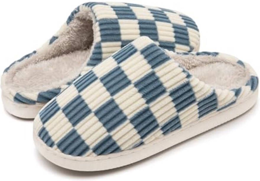 Fuzzy Geheugenschuim Geruite Pantoffels voor en Slip-On Anti-Skid Huisslippers