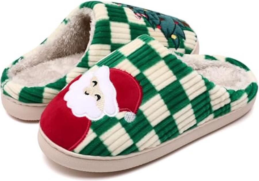 Fuzzy Geheugenschuim Geruite Sloffen voor en Slip on Pantoffels met Anti-Skid Zool voor Binnen en Buiten