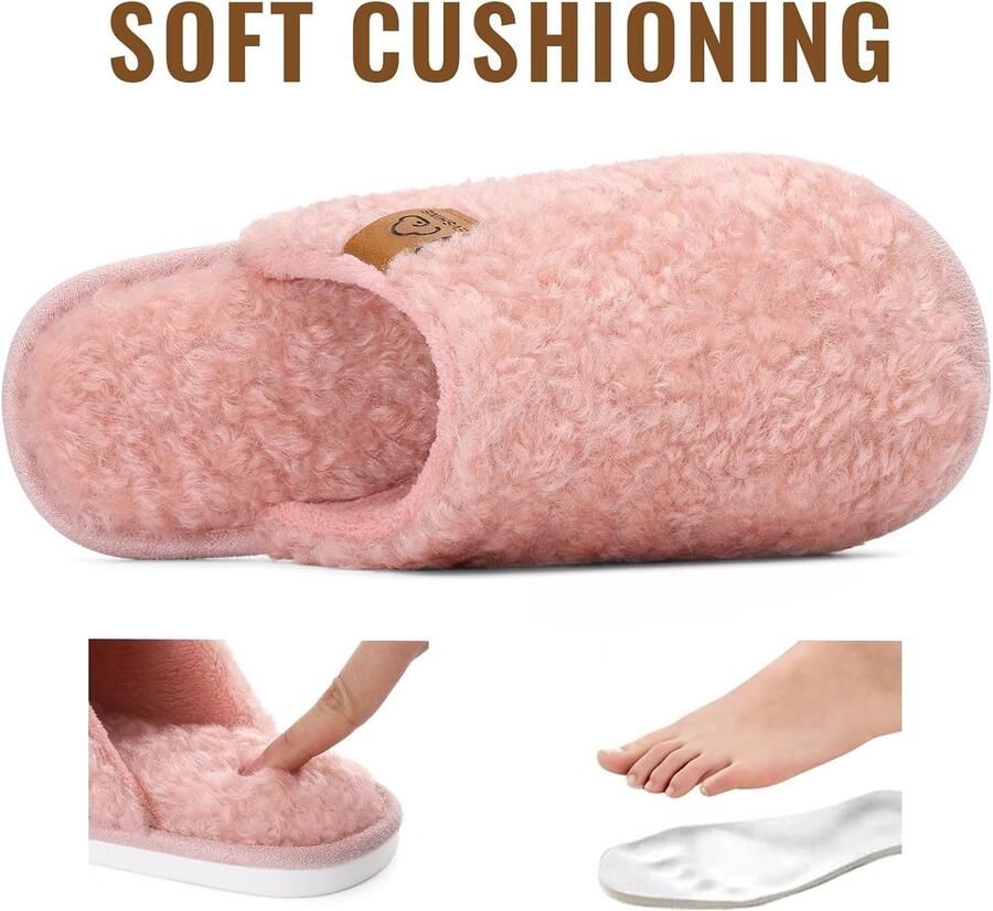 Fuzzy Instappers voor dames comfortabel licht binnenshuis schuurslippers gesloten teen zachte traagschuimschoenen