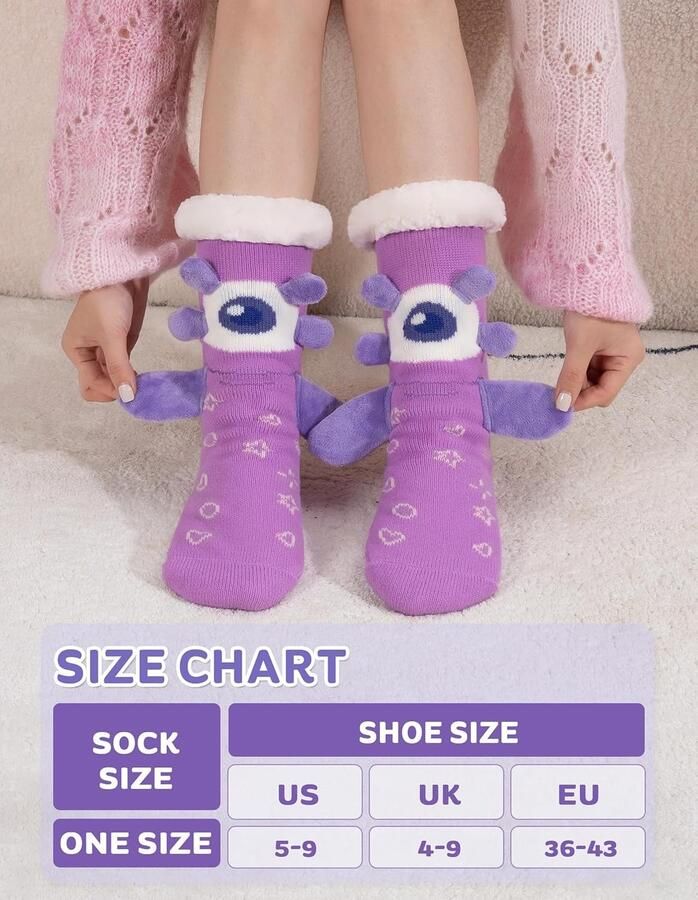 Fuzzy Slipper Sokken Paars Monster Pluizige Antislip Sok voor Dames
