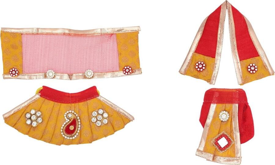 Ganesh Dress vastra Poshak Cloth Lehenga Chunari Dhoti Puja Item samgari Radha Krishna Dress Laxmi Ganesh Durga Devi Idol Statues Indian Traditional Navratri Festival 2)(Red Yellow)