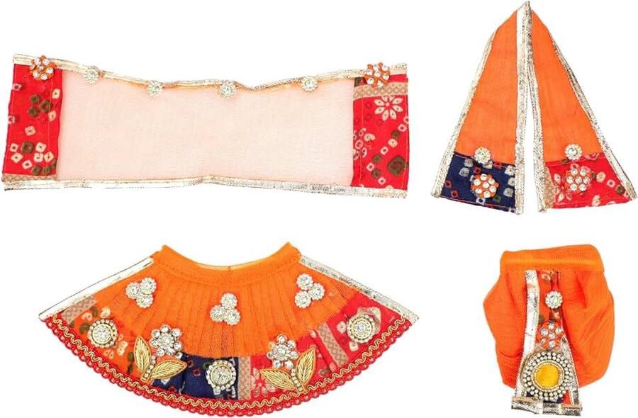 Ganesh Jurk Vastra Poshak Doek Lehenga Chunari Dhoti Puja Artikel Samgari Radha Krishna Jurk voor Laxmi Ganesh Durga Devi Idol Standbeelden Indiaas Traditioneel Festival (Maat