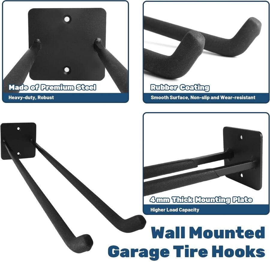 Garagehaken 4 stuks wandmontage garageopberghaken bandenhouders heavy duty bandenwandhaken voor banden tuin- en schuurgereedschap stoelen draagvermogen: 80 kg