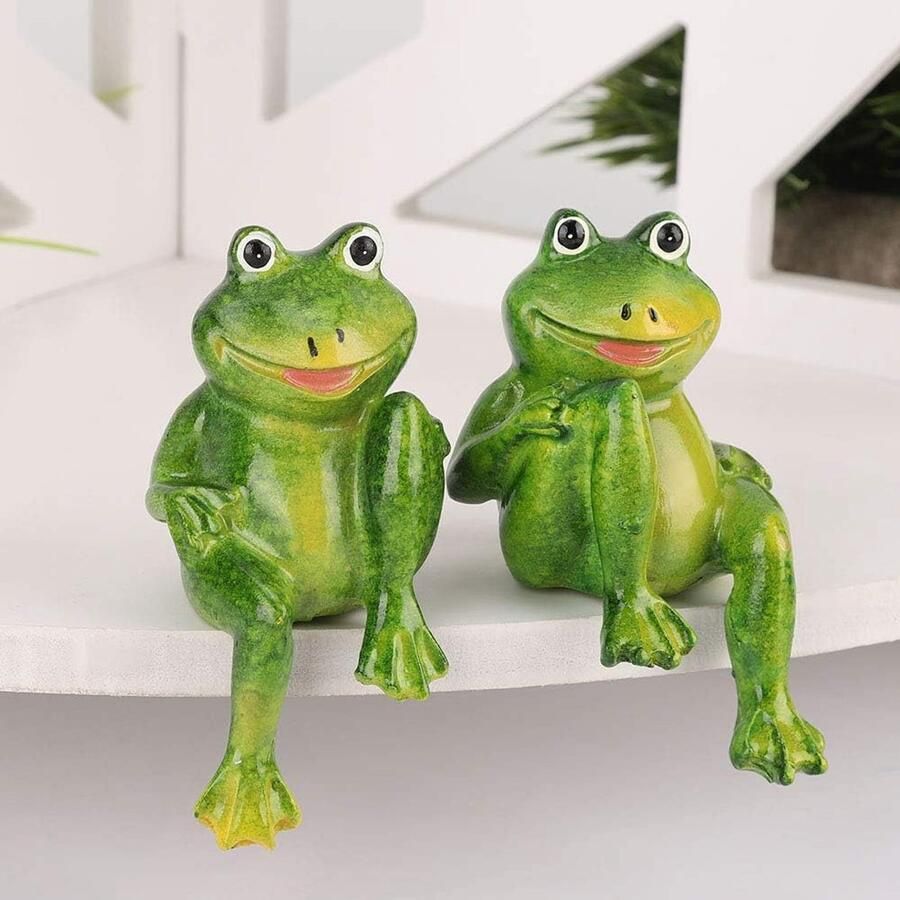 Garden Statue 2 stuks Green Frog Sitting Statue Mini Resin Sculpture accessoire beeldje voor Garden Yard Indoor Outdoor Decoration