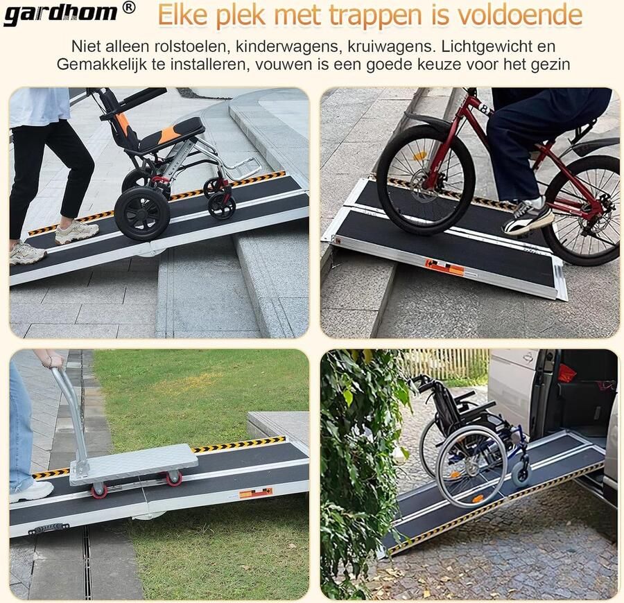 Gardhom Rolstoelhellingen 2 4m Opvouwbare Hellingen voor Rolstoelen Draagbaar Aluminium 362kg Capaciteit Rolstoelhelling voor Thuis Ingang Drempel Deuropeningen
