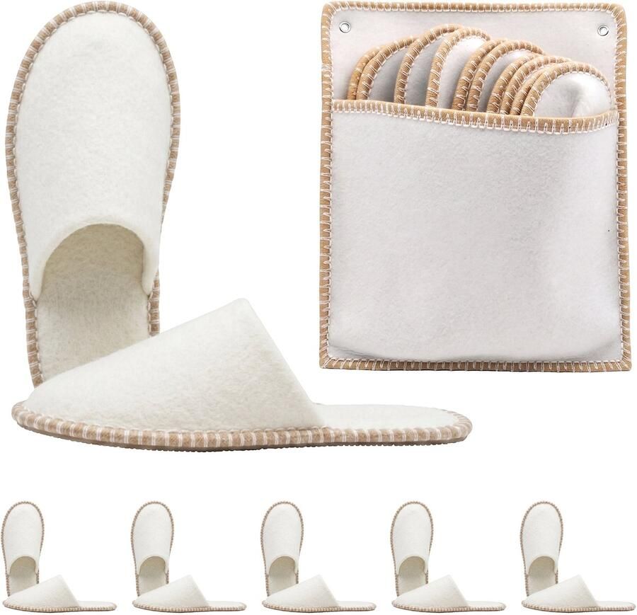 Pantoffels 6 paar 36-45 vilt beige
