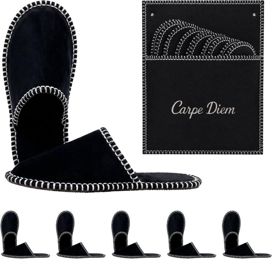 Gastenpantoffels-6 paar-met bedrukking Carpe Diem-zwart