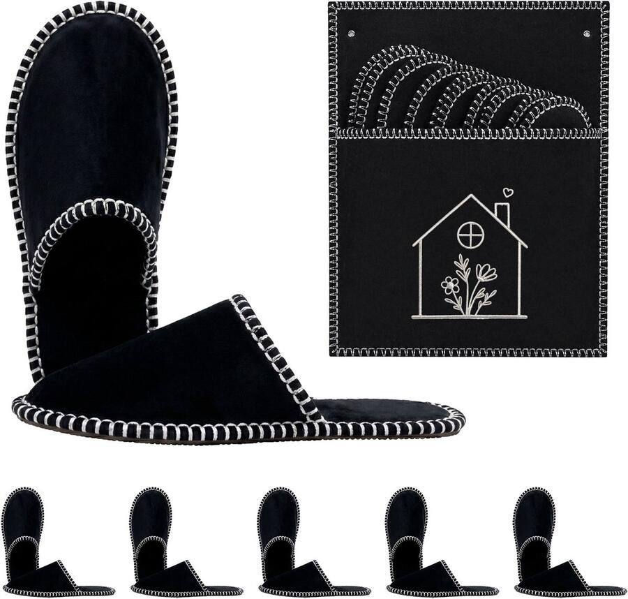 Pantoffels 6 paar huis 36-45 vilt zwart