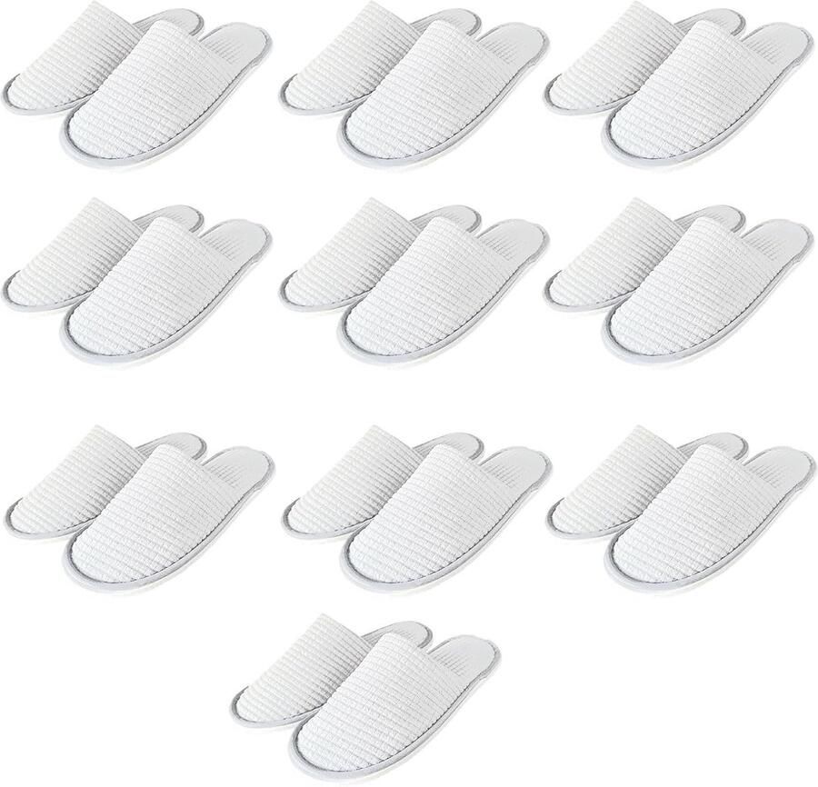 Gastenpantoffels badstofslippers comfortabele zachte huisschoenen linnen pantoffels met open teen uniseks hotelslippers katoen 10 paar wit