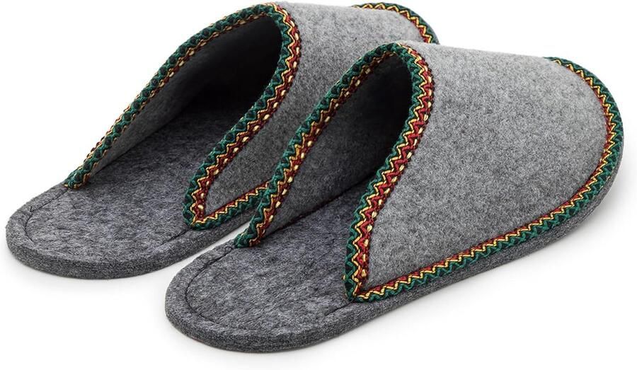 Gastenpantoffels met bies I Grijs Rood I ??47 I Comfortabele vilten sloffen I Ade d met vilten zool I Warme pantoffels voor &