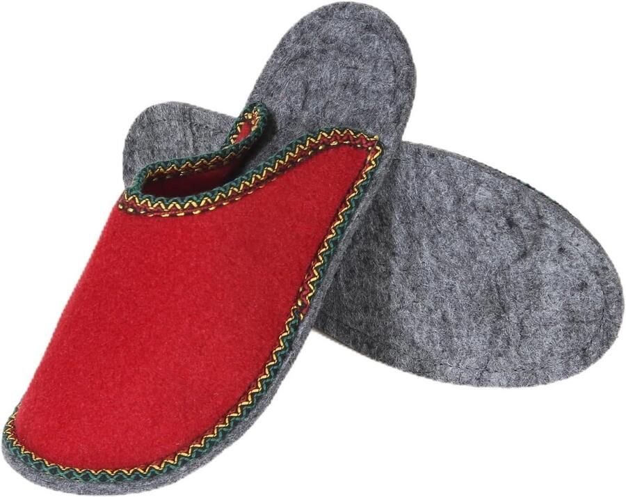 Gastenpantoffels met bies I Grijs Rood I ??47 I Comfortabele vilten sloffen I Ade d met vilten zool I Warme pantoffels voor &