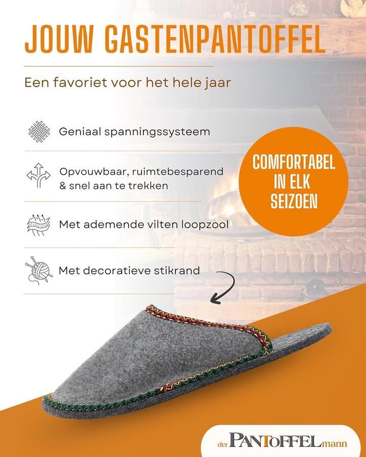 Gastenpantoffels met bies I Grijs Rood I ??47 I Comfortabele vilten sloffen I Ade d met vilten zool I Warme pantoffels voor &