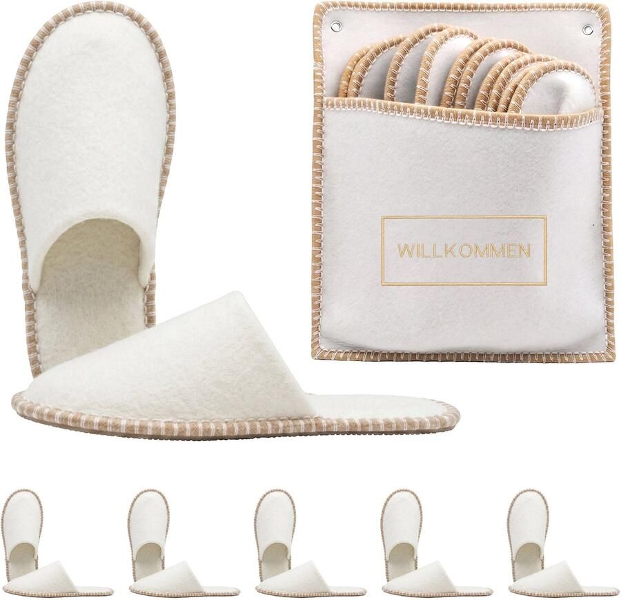 Pantoffels 6 paar willkom 36-45 vilt beige