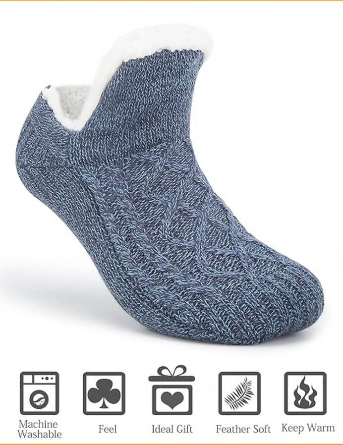 Gebreide pantoffels voor dames comfortabele sokken van sherpa-fleece antislipsokken winterse pantoffels voor binnen geschikt voor de meeste maten van 38 tot 42 (blauw
