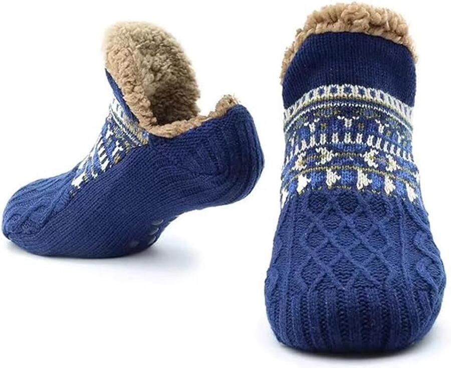 Gebreide slipper sokken voor volwassenen warme comfortabele pluizige antislipsokken voor de winter slaap met handgrepen voor en nen L（39-42）