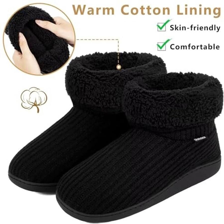 Gebreide Slippers voor Mannen Warm Pluche Voering Zwart