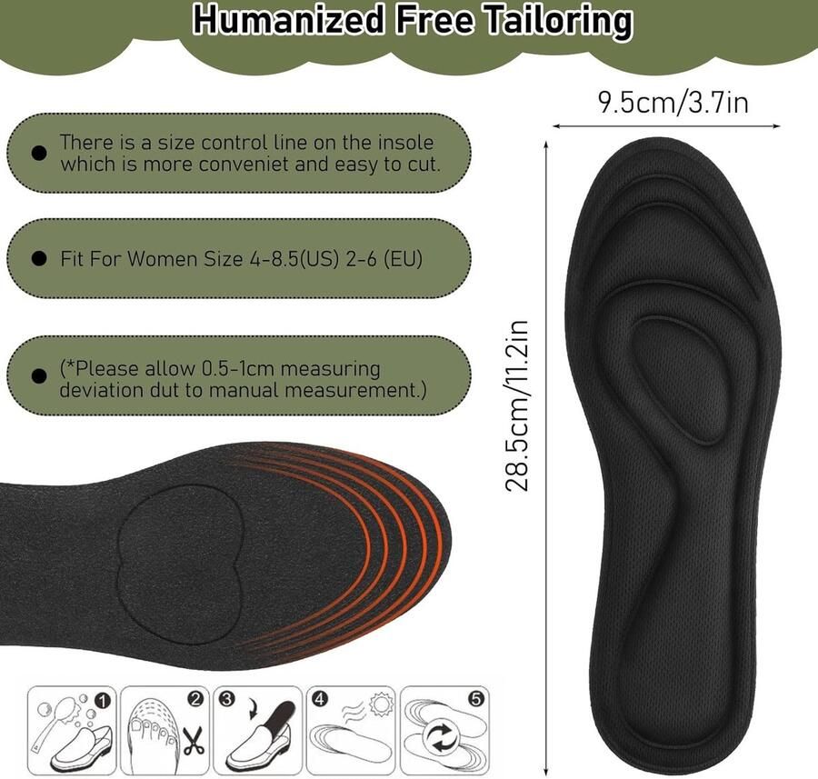 Geheugenfoam inlegzolen voor en Comfortabele schoeninserts voor sneakers slippers en laarzen met schokabsorptie en ondersteuning voor platte voeten )