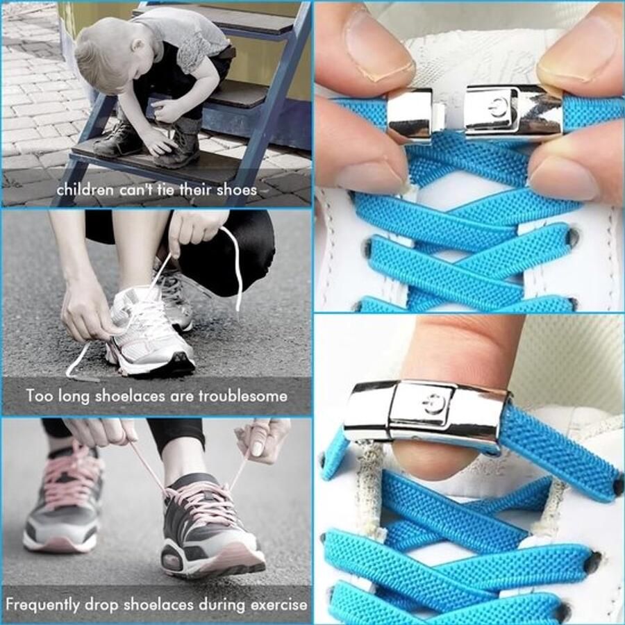 Veters Set van 10 Elastische Veters Metalen Veters Snelontspanner Kinderschoenen Sportschoenen Hoogwaardige Kwaliteit 27 x 10 mm Schoenveters