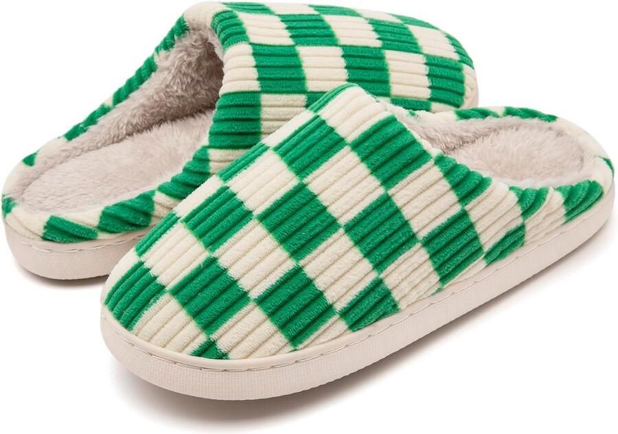 Geruite Pantoffels met Memory Foam Binnen Buiten Antislip Zool