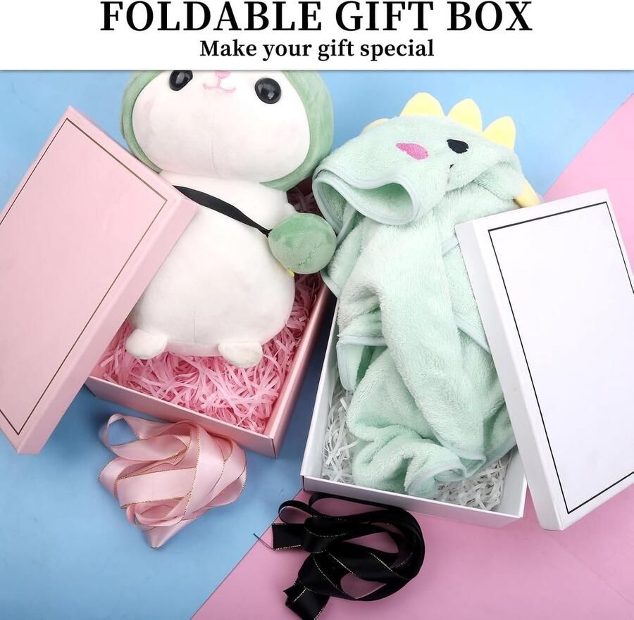 Geschenkdoos met deksel 25 x 18 x Rechthoekige cadeauverpakking voor verjaardagen met strik cadeaudoos met deksel voor bruiloften verjaardagen Kerstmis (Zwart)