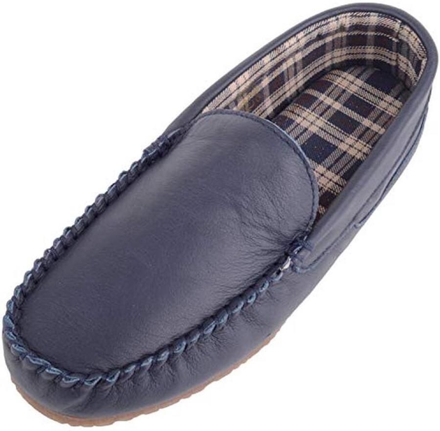 Gesloten Teen Heren Slippers Echt Leer Met Tartan Voering