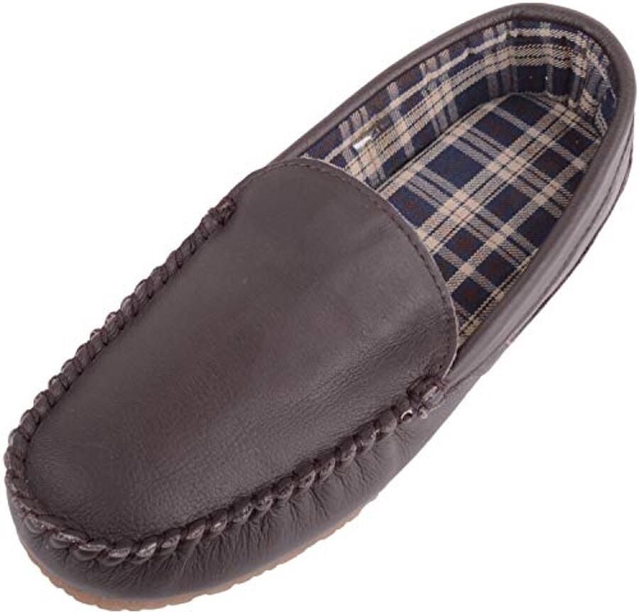 Gesloten-teen Heren Slippers van Echt Leder met Tartan Binnenvoering